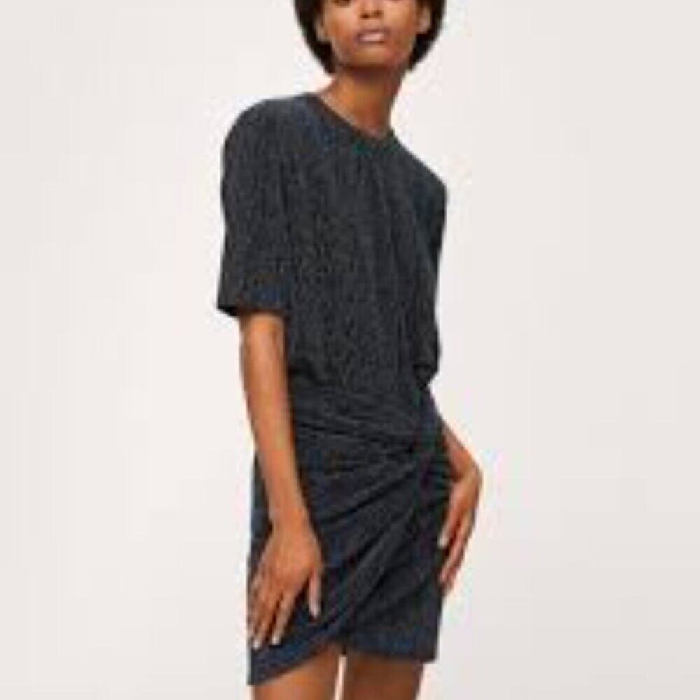 MANGO MNG LUREX BLUE BLACK SILVER SHINY WOMEN MINI PARTY DRESS SIZE USA 2